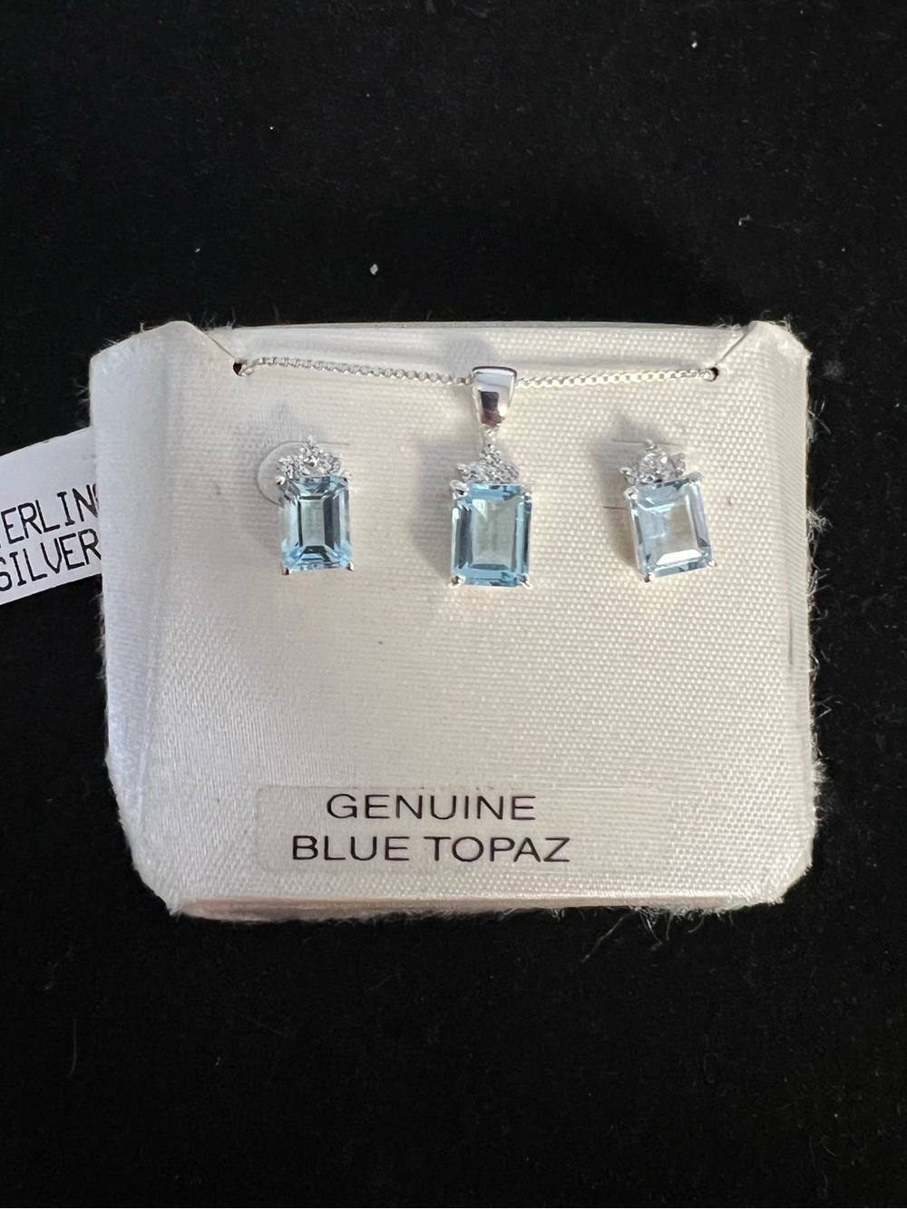 925 STERLING SILVER BLUE TOPAZ NECKLACE AND EARRINGS SET